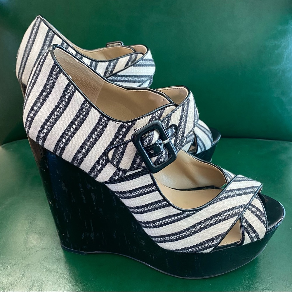 Saks Fifth Avenue Striped Wedge Sandal - Size 8